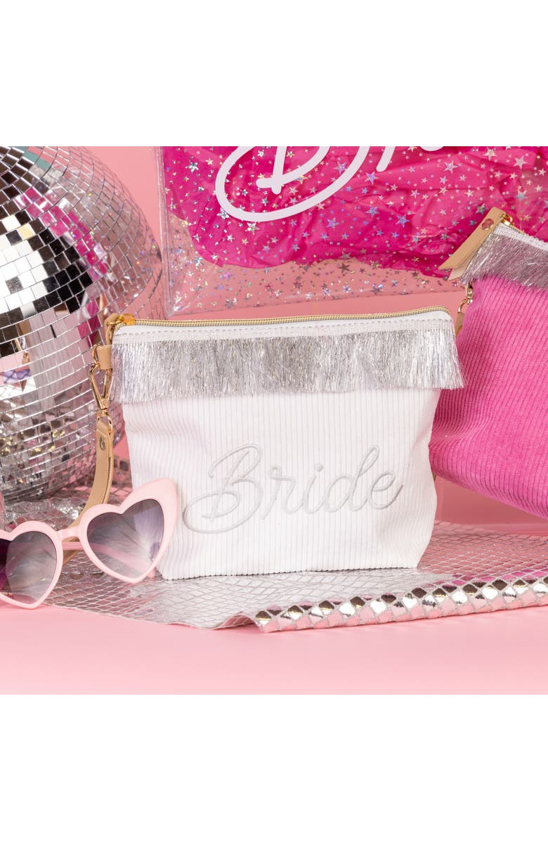 Totalee Gift Bride Corduroy Bag w/ Fringe Polyester Clear, Alternate, color, White
