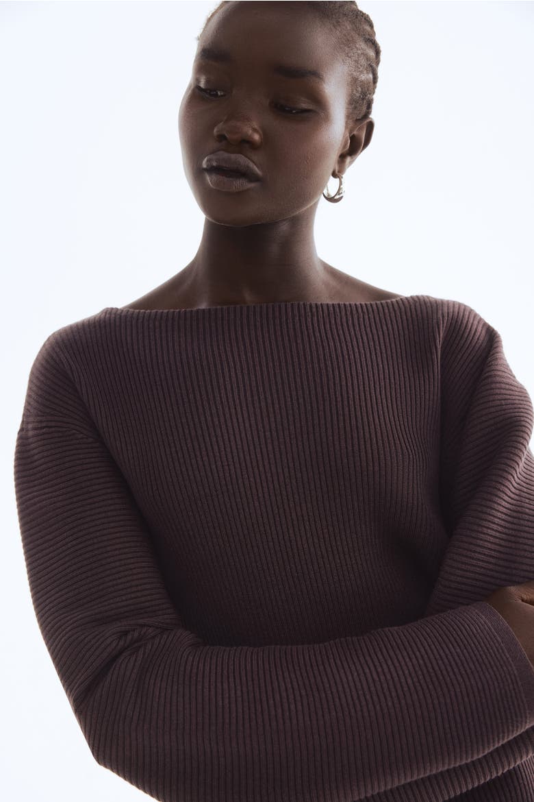 Rib-knit Dress, Alternate, color, Dark brown