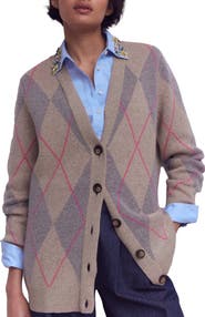 Boden Quinn Argyle Plaid Boyfriend Cardigan