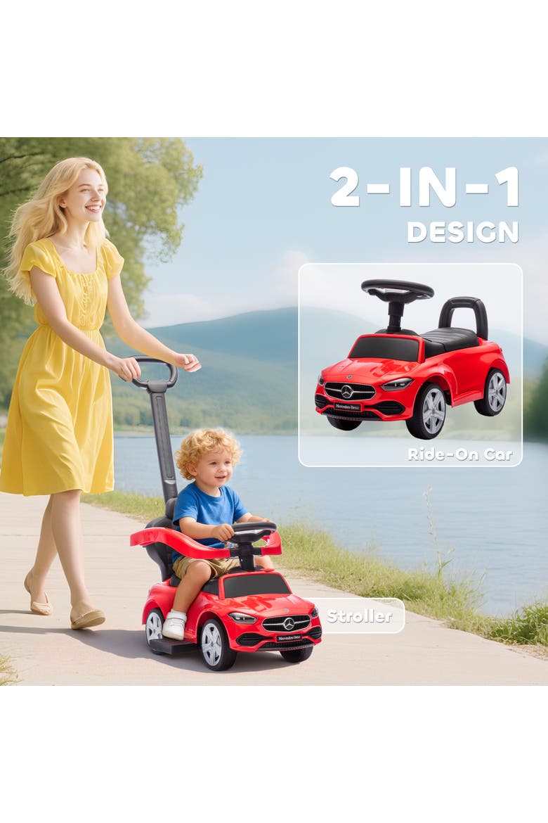 Mercedes-Benz C-Class 2-in-1 Ride-On Push Car, Red, Alternate, color, Red