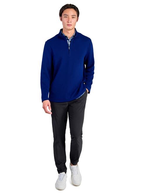 Construct Solid Waffle Knit Quarter Zip In Blue