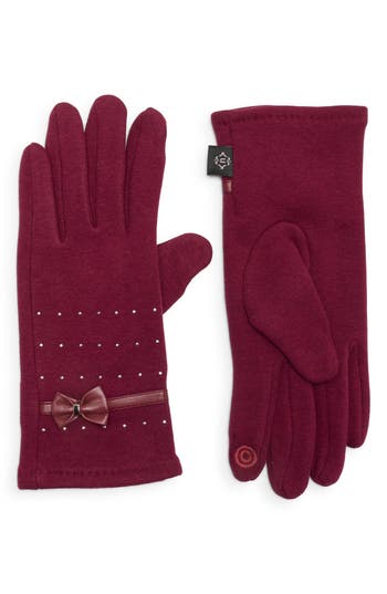 Nanette Lepore Studded Bow Gloves In Burgundy