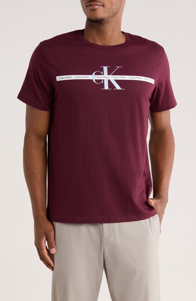 Calvin Klein Repeat Tape Layer Logo Graphic T-Shirt, Main, color, Winetasting