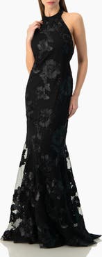 IVONNE Halter Floral Lace Mermaid Gown