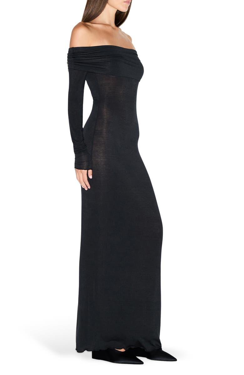 SKIMS Sheer Modal Off the Shoulder Long Sleeve Maxi Dress, Alternate, color, Onyx