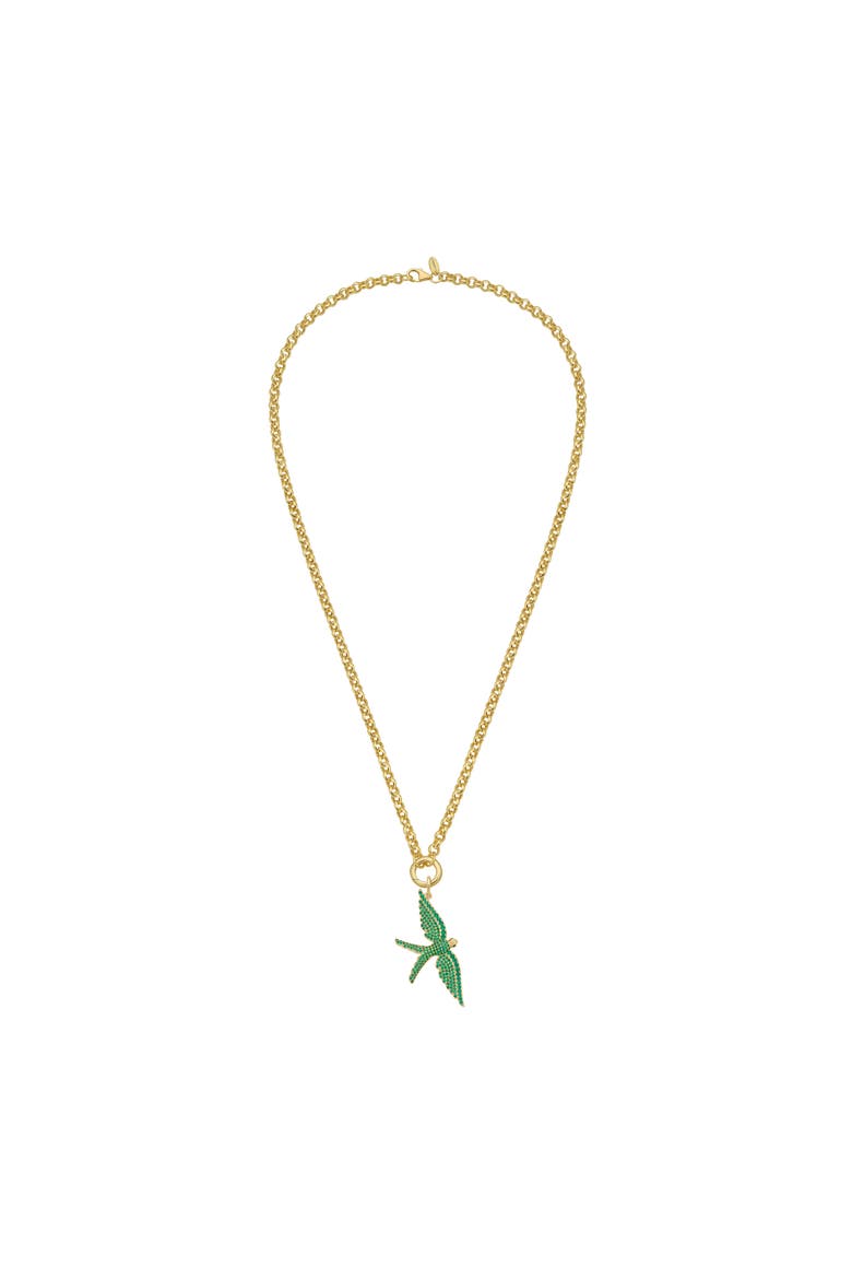 14K Gold Wings of Love Emerald Swallow Charm Rolo Necklace, Main, color, GOLD
