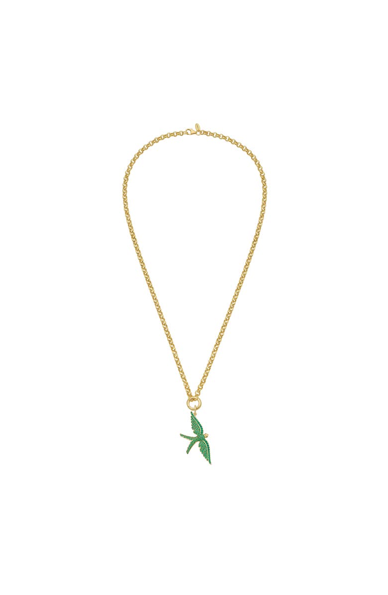 Lionheart 14K Gold Wings of Love Emerald Swallow Charm Rolo Necklace, Main, color, Gold