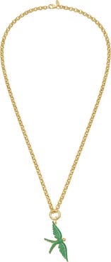 Lionheart 14K Gold Wings of Love Emerald Swallow Charm Rolo Necklace