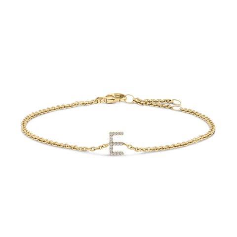 10K Gold Diamond Accent "A-Z" Initial Charm and Link Bracelet