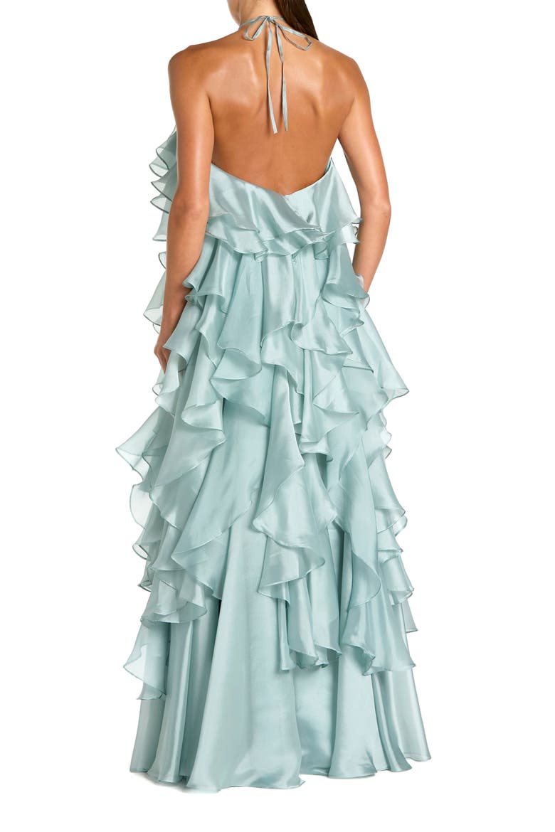Organza Halter Neck Open Back Ruffle Gown, Alternate, color, Mint