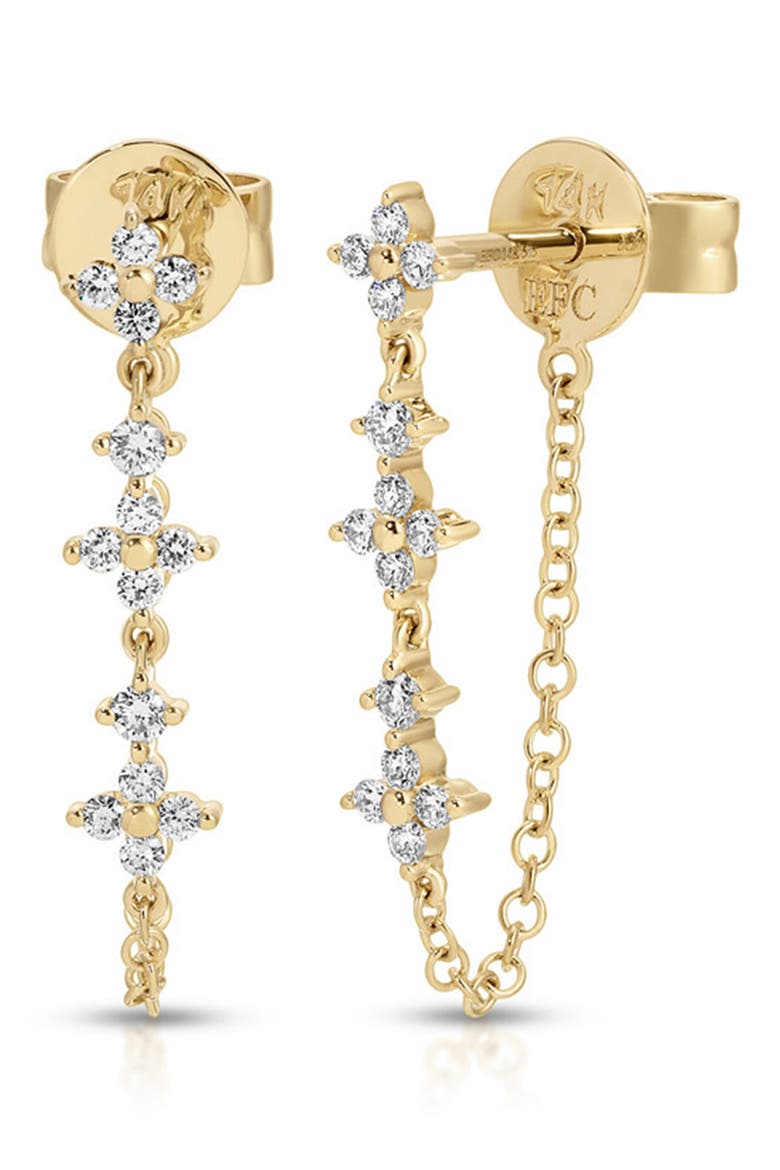 Fleur Diamond Front/Back Earrings, Main, color, 14K YELLOW GOLD