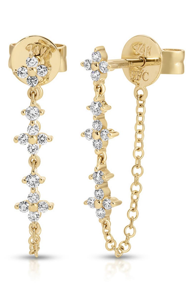 EF Collection Fleur Diamond Front/Back Earrings, Main, color, 14K Yellow Gold