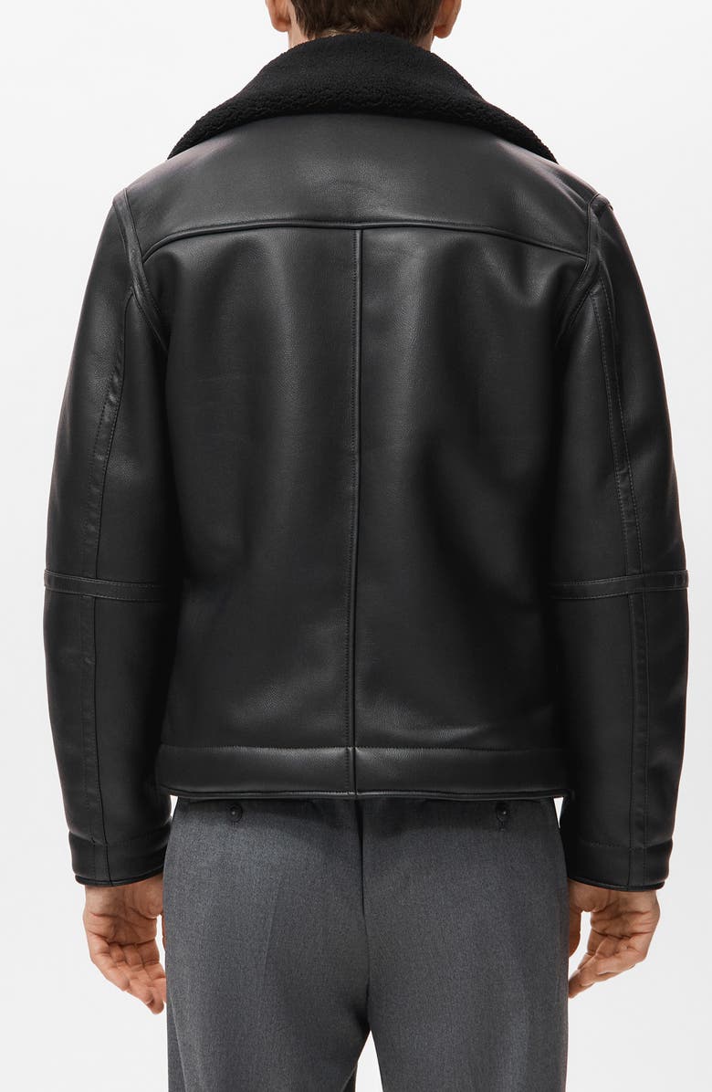 MANGO Fleece Lined Faux Leather Bomber Jacket, Alternate, color, Black
