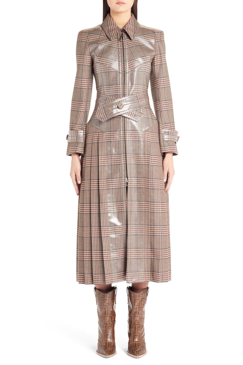 Checked Glazed Wool Trench Coat, Main, color, GREY
