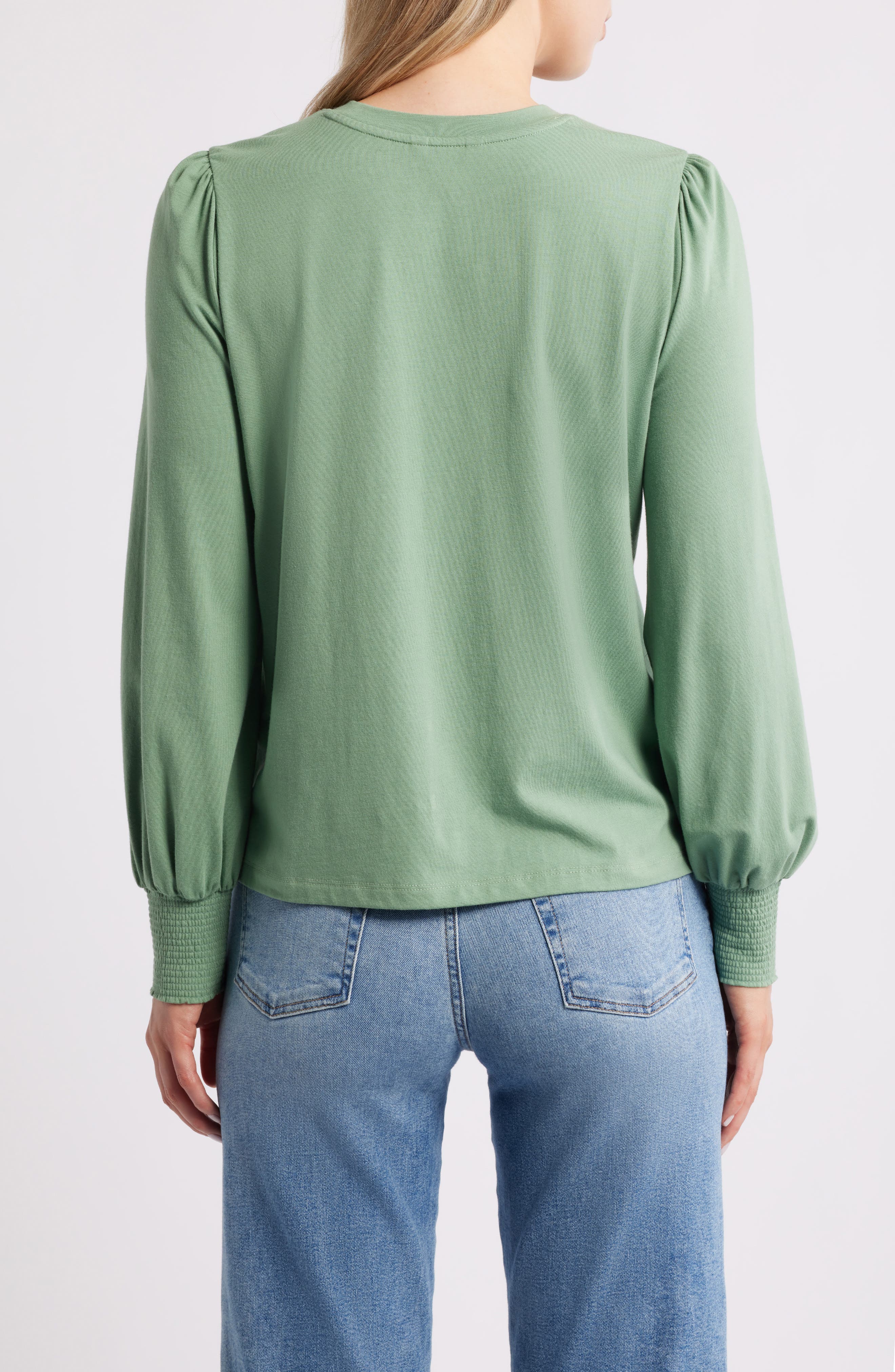 Blouson Sleeve Cotton Blend Top - image 2