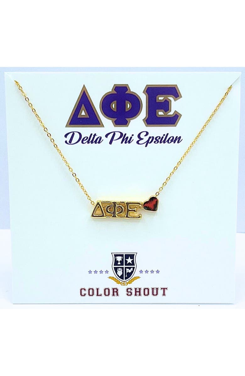 Color Shout Delta Phi Epsilon Sorority Gold Heart Necklace, Main, color, Yellow Gold