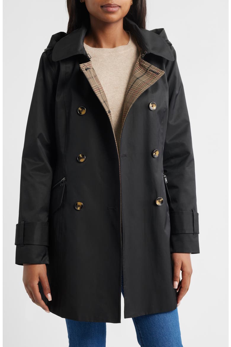 Double Breasted Trench Raincoat, Alternate, color, BLACK