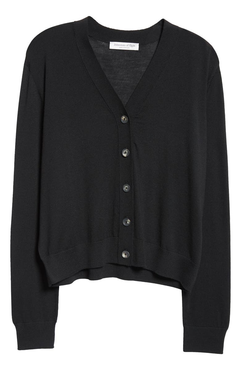 Johnstons of Elgin Superfine Merino Wool V-Neck Cardigan, Alternate, color, Black
