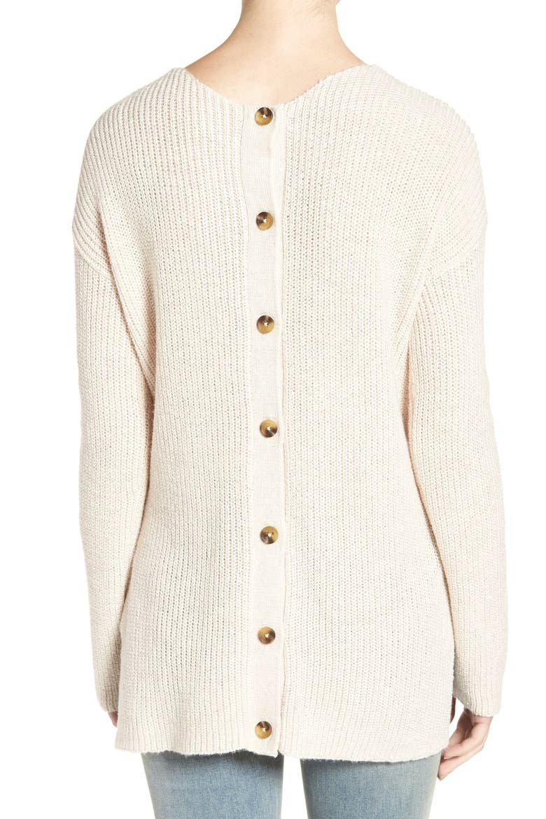 Button Back V-Neck Sweater, Alternate, color, BEIGE OATMEAL