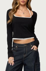 EDIKTED Ksenia Contrast Detail Layered Cotton Blend Top