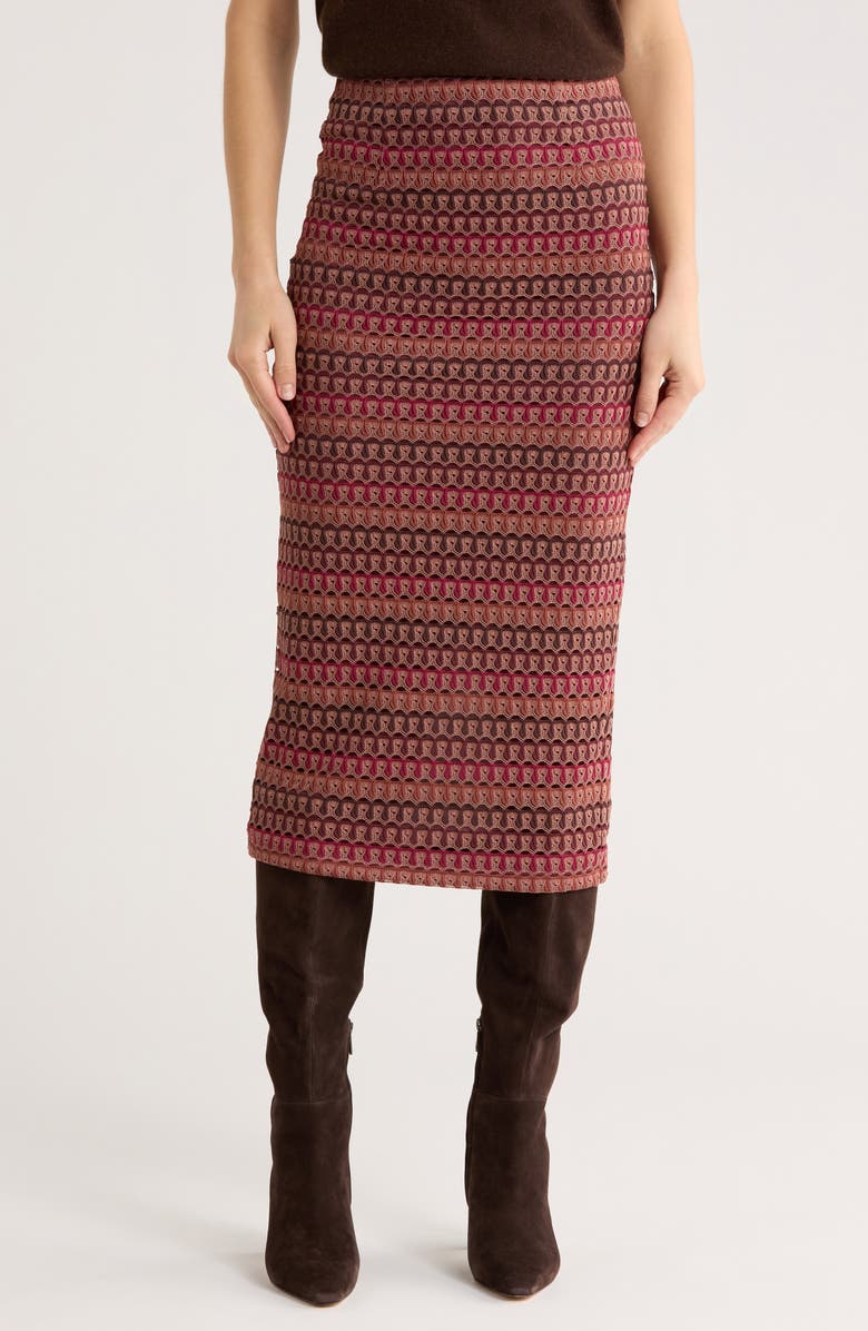 DR2 by Daniel Rainn Crochet Stripe Midi Skirt, Main, color, Burgundy