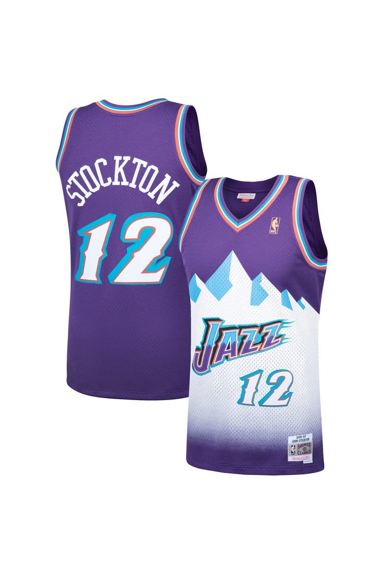 Men's Mitchell & Ness John Stockton Purple Utah Jazz Hardwood Classics Swingman Jersey, Main, color, Purple