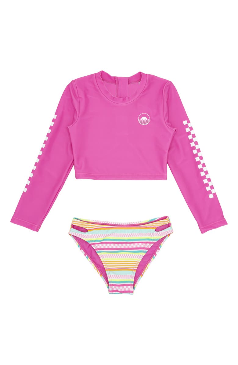 Feather 4 Arrow Kids' Waves 4 Days Long Sleeve Two-Piece Rashguard Swimsuit, Main, color,