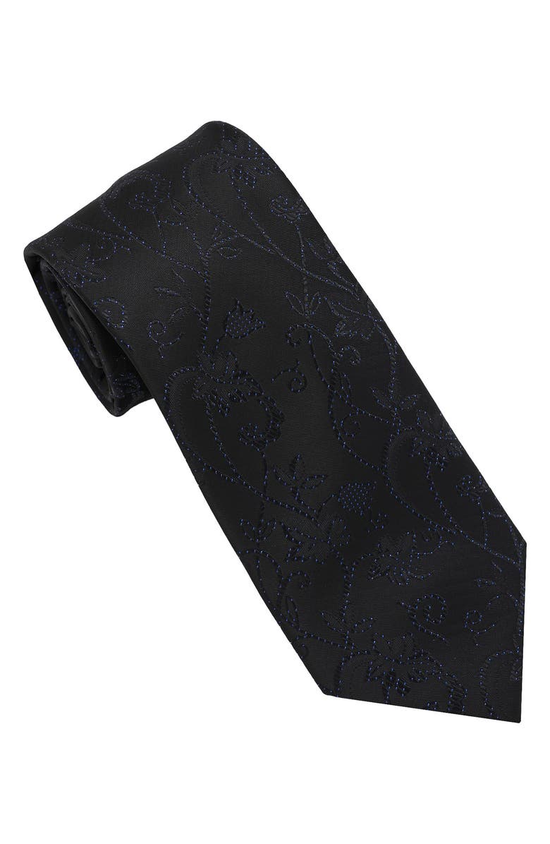 KARL LAGERFELD PARIS Sparkle Floral Print Tie, Main, color, Black/ Royal Blue