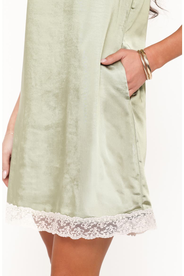 Gretel Lace Trim Satin Minidress, Alternate, color, GREEN/ CREAM