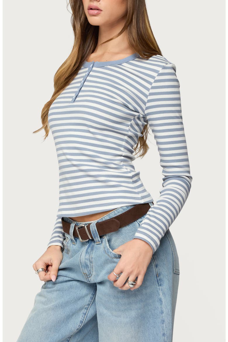 Roma Stripe Rib Henley Top, Alternate, color, BLUE