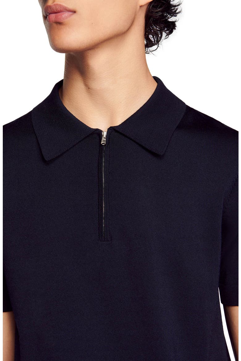 Knitted polo with zip collar, Alternate, color, NAVY BLUE