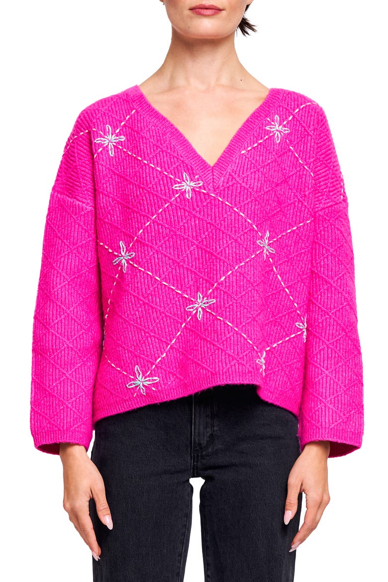 Grace Embroidered V-Neck Sweater, Main, color, PINK