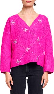 CIEBON Grace Embroidered V-Neck Sweater