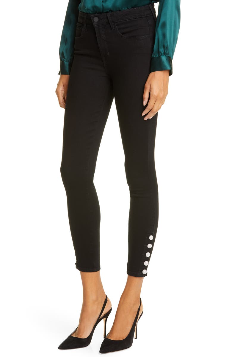L'AGENCE Lindsey Crystal Button High Waist Ankle Skinny Jeans, Alternate, color, 