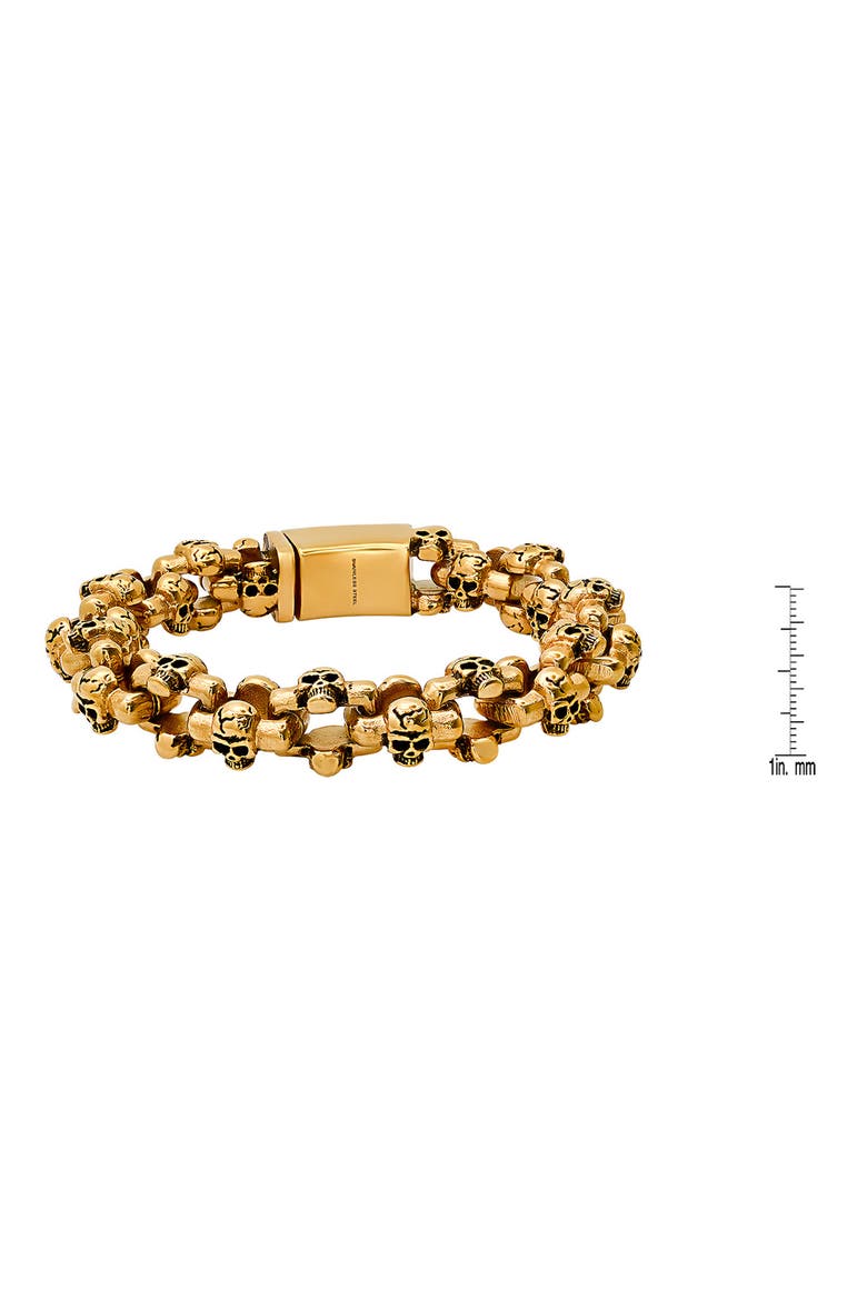 Men's 18K Gold Plated Stainless Steel Skull Link Bracelet, Alternate, color, GOLD