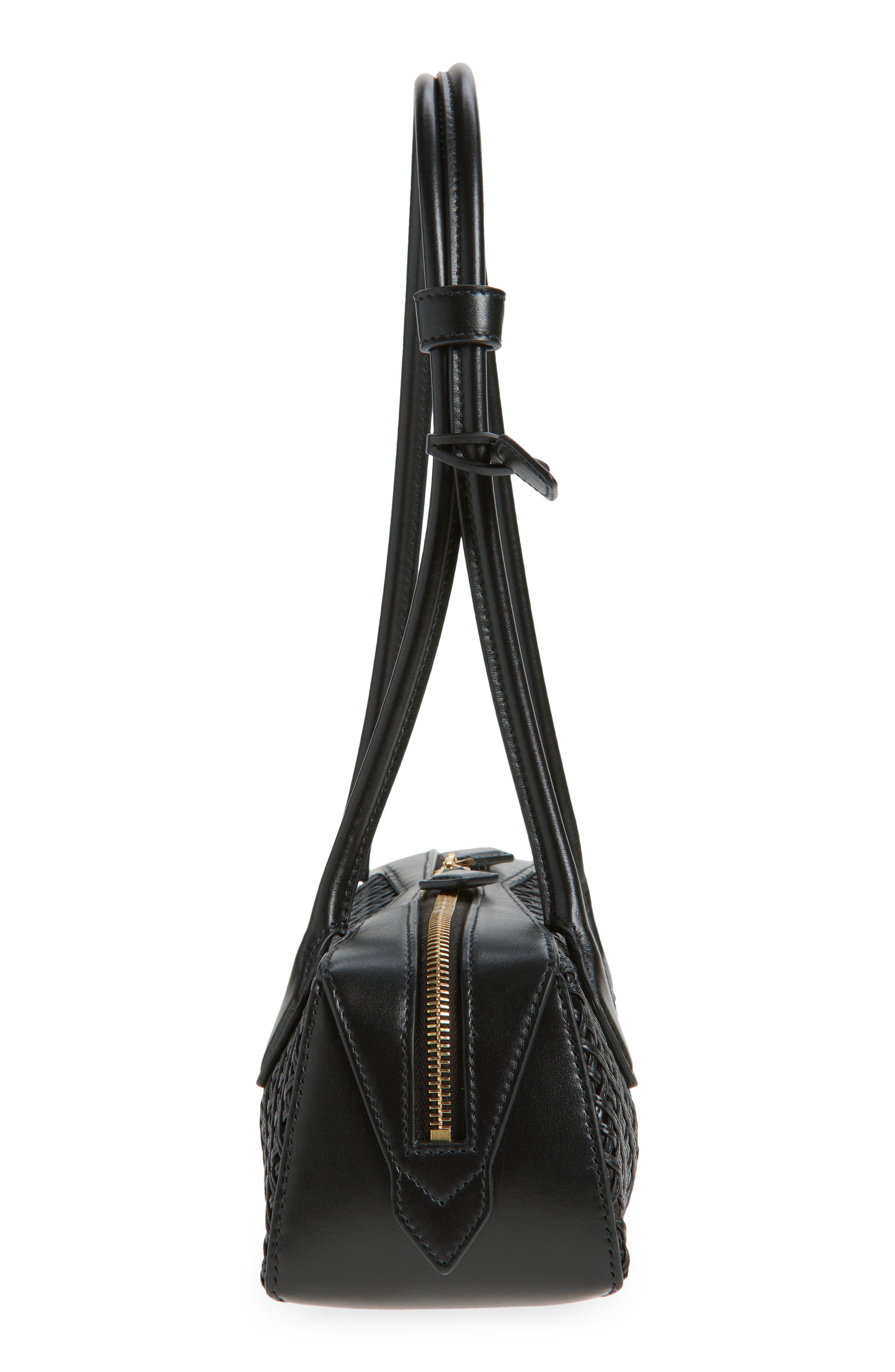 Alaïa Medium Le Teckel East/West Woven Leather Shoulder Bag, Alternate, color, Noir