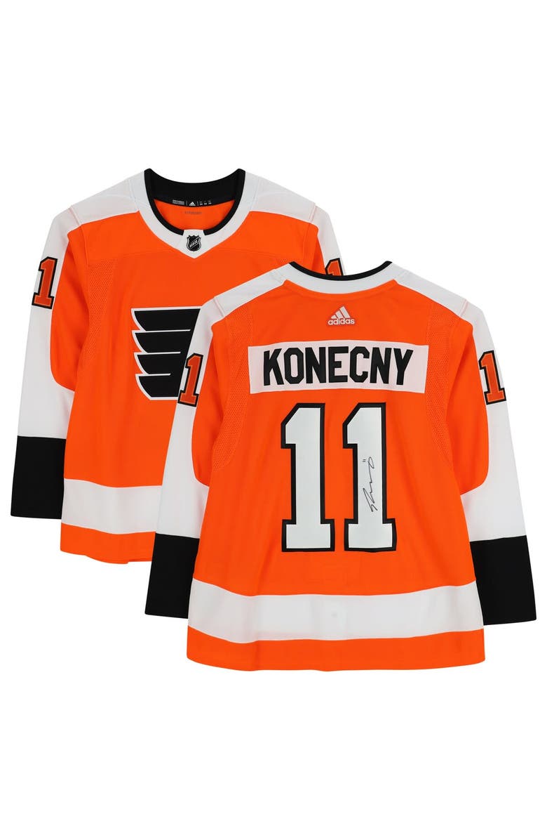 FANATICS AUTHENTIC Travis Konecny Philadelphia Flyers Autographed Orange Adidas Authentic Jersey, Main, color, 