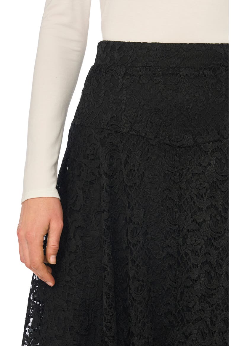 Lace Godet Midi Skirt, Alternate, color, RICH BLACK