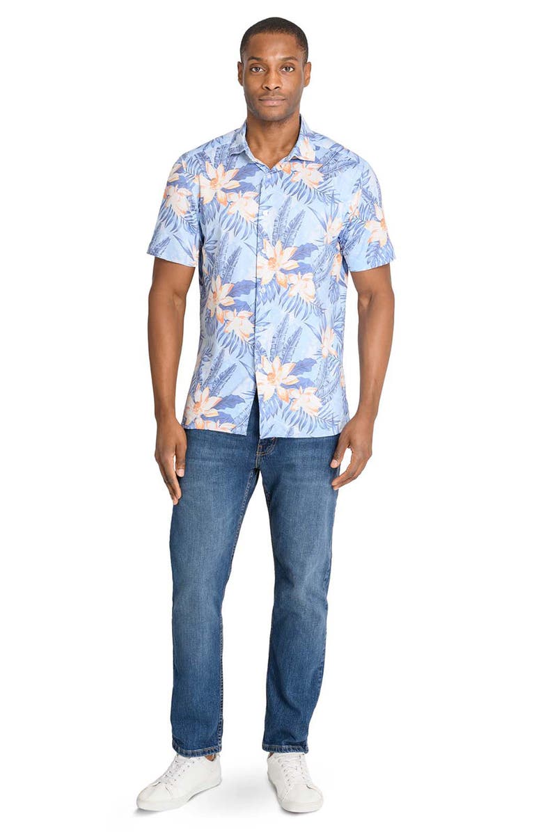 CONSTRUCT Floral Print Short Sleeve Shirt, Alternate, color, Light Blue