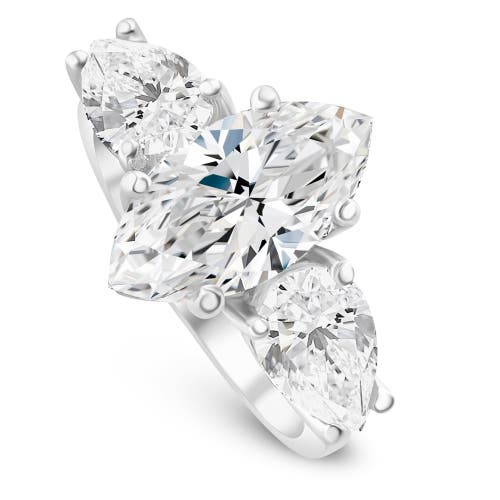 Bliss Diamond Certified 5ct Tw Marquise & Pear Three Stone Engagement Ring 14k Gold Lab Grown In 14k White Gold
