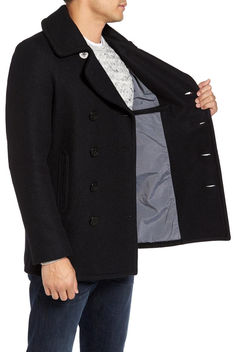 Slim Fit Wool Blend Peacoat, Alternate, color, MIDNIGHT BLUE