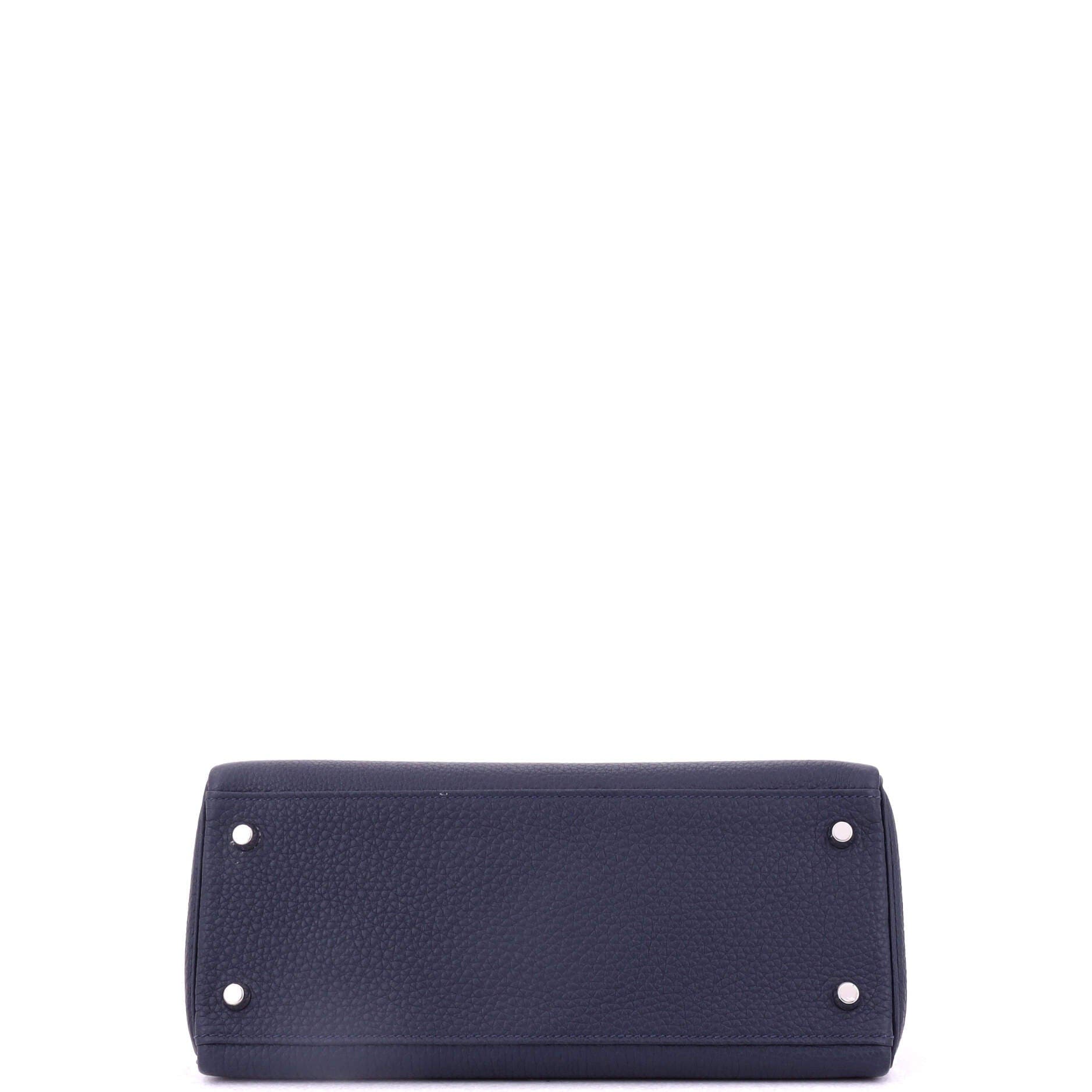 Pre-Owned Hermes Kelly Handbag Blue Togo with Palladium Hardware 28, Alternate, color, 