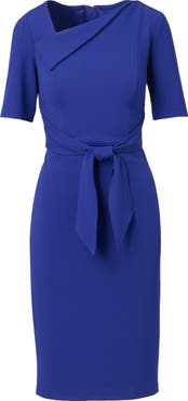 Adrianna Papell Asymmetric Collar Tie Waist Crepe Sheath Dress