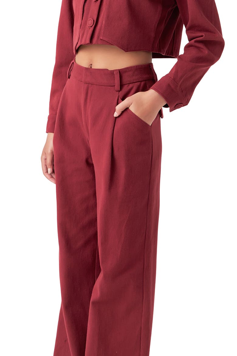 Pleated High Waist Cotton Wide Leg Pants, Alternate, color, BURGUNDY