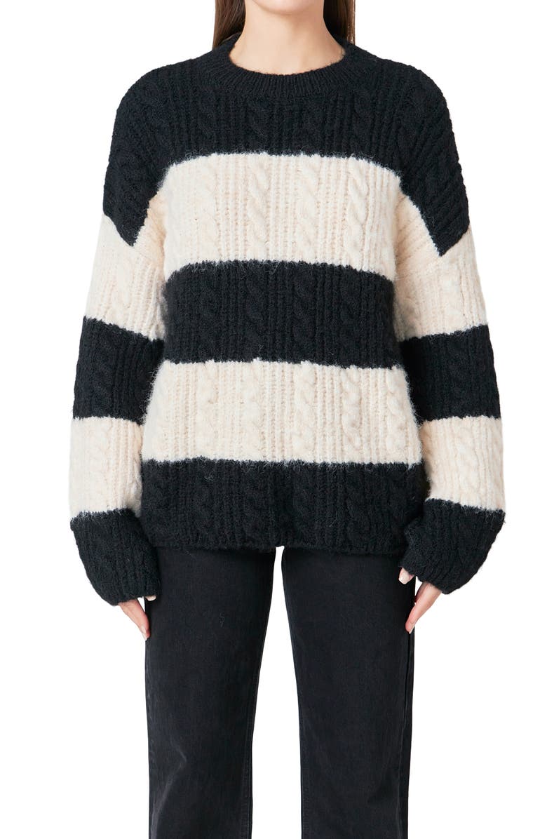 Endless Rose Stripe Chunky Sweater, Alternate, color, Black/ Cream