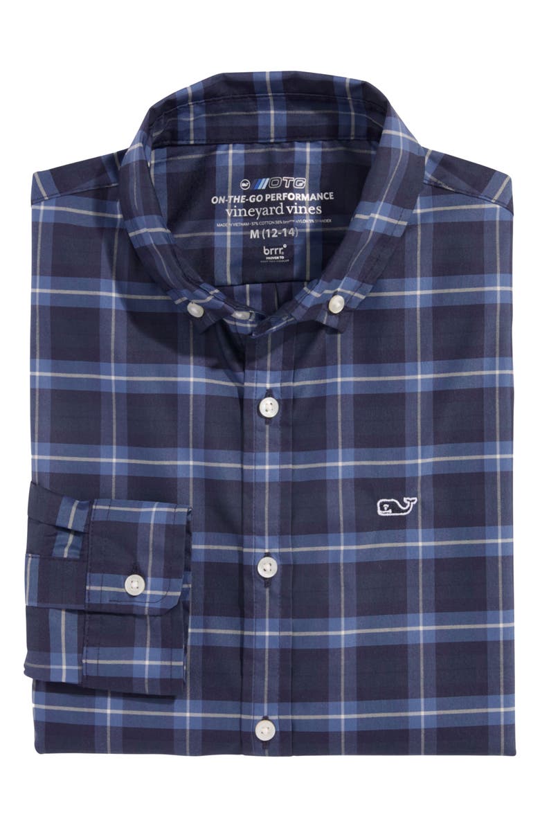 vineyard vines Kids' Plaid Cotton Blend Performance Button-Down Shirt, Alternate, color,