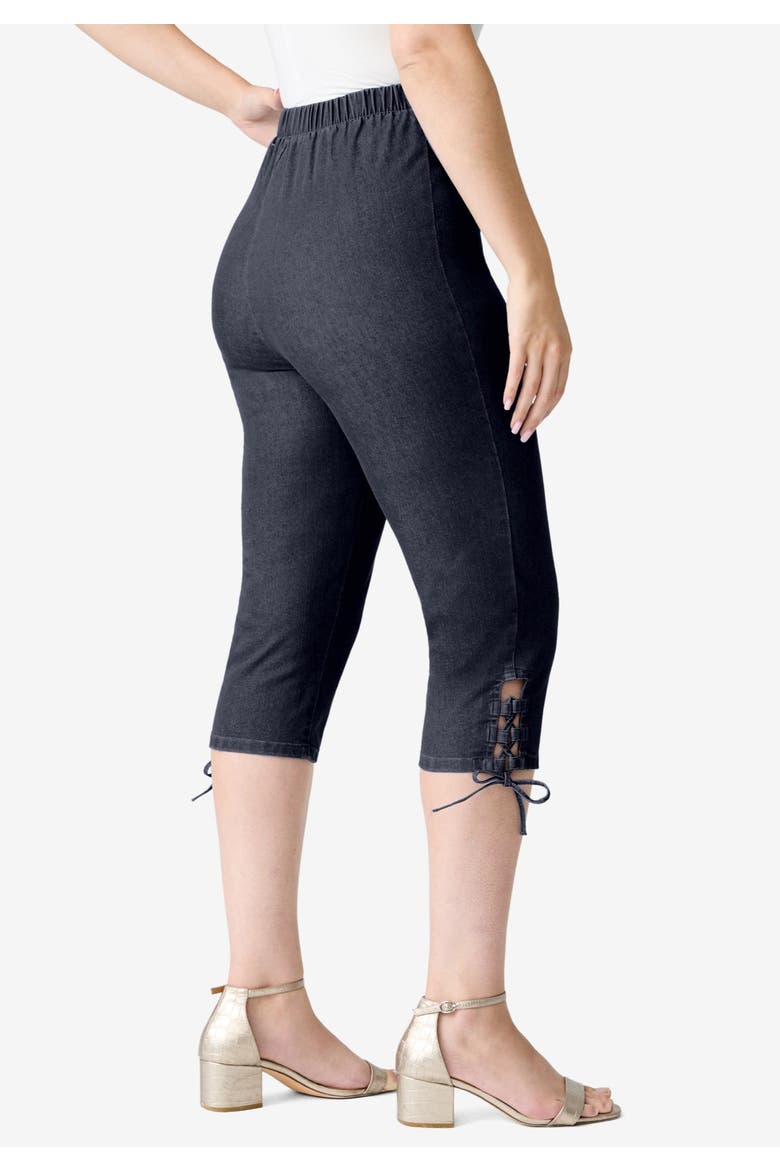 Plus Size Comfort Stretch Lace Up Capri Jean, Alternate, color, INDIGO WASH