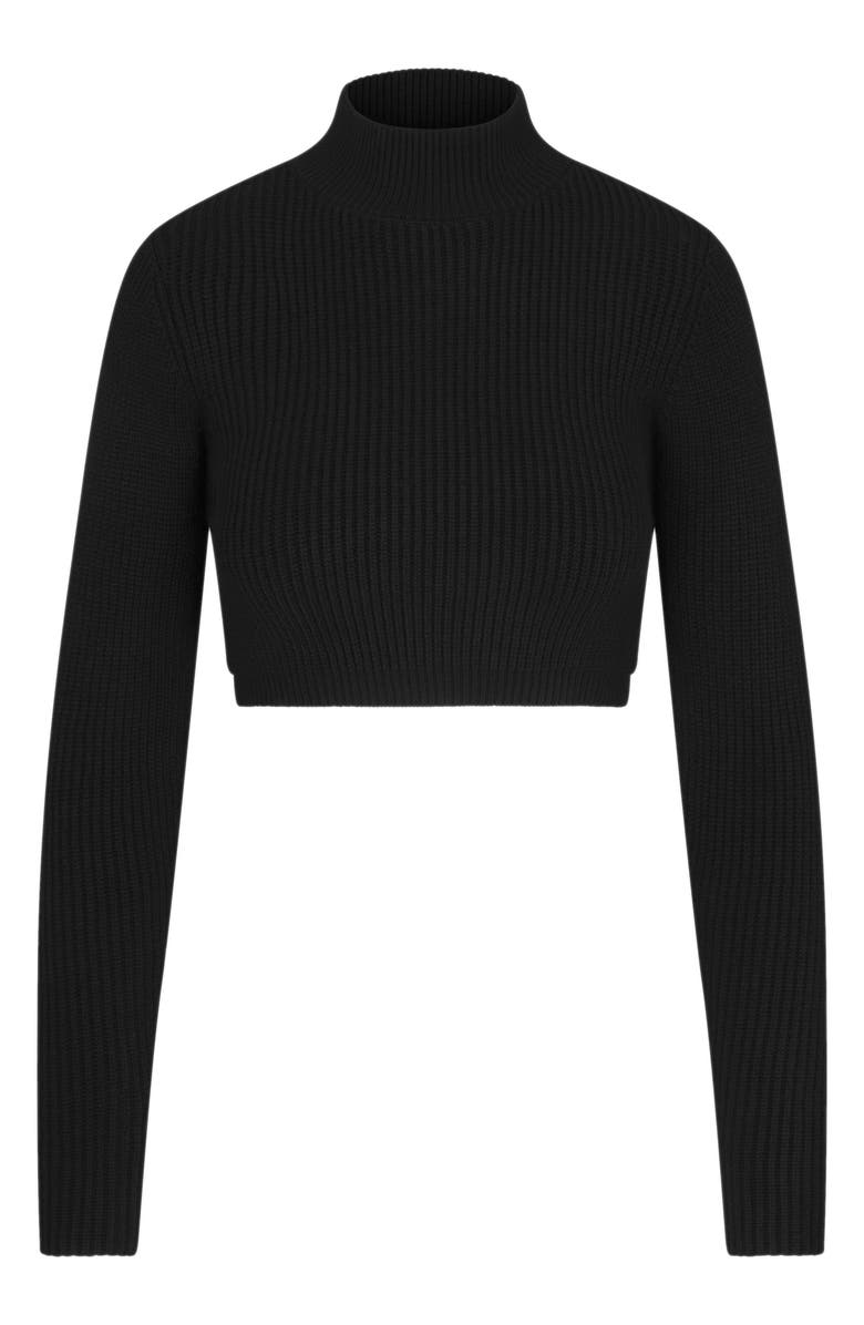 Naked Wardrobe Mock Neck Rib Crop Sweater, Alternate, color, Black