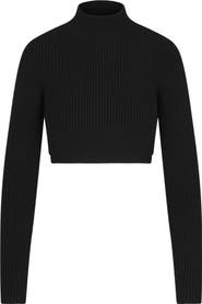 Naked Wardrobe Mock Neck Rib Crop Sweater