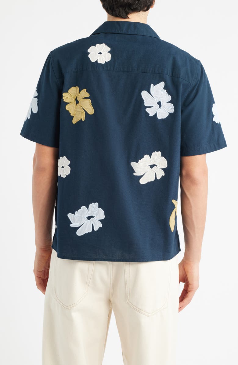 Wax London Didcot Floral Cotton & Linen Camp Shirt, Alternate, color, Navy / Multi